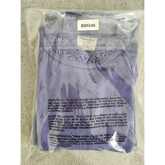 Vintage 80s College Point Pointelle Knit Sweater Pleated Skirt Set Size M Purple - Picture 10 of 10